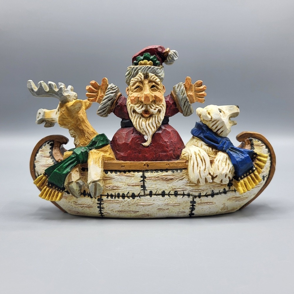 David Frykman Christmas Figurine Santa Reindeer Polar Bear Canoe DF2107 Multi